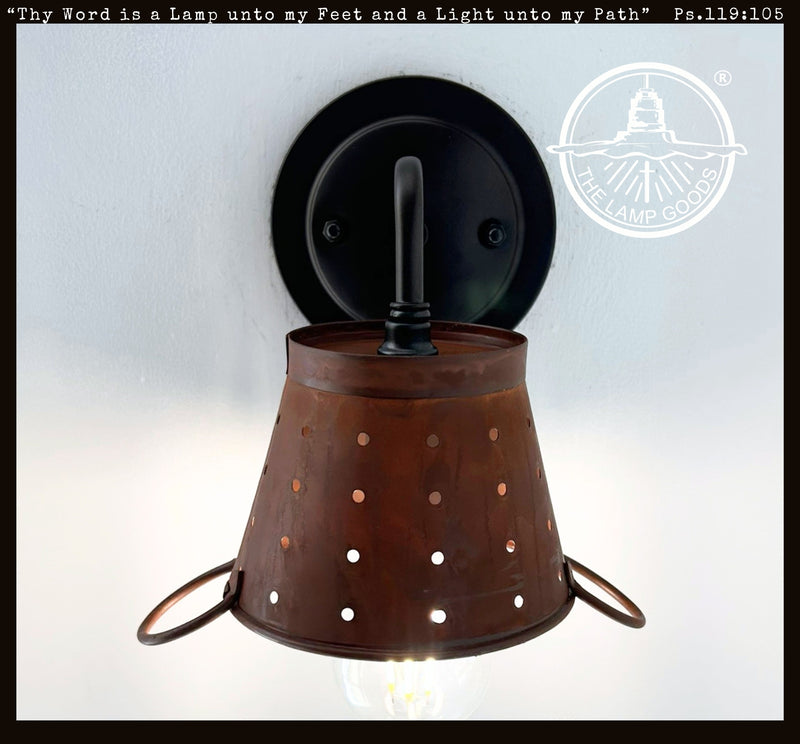 Rustic Copper Small Colander Farmhouse Wall Sconce - The Lamp Goods
