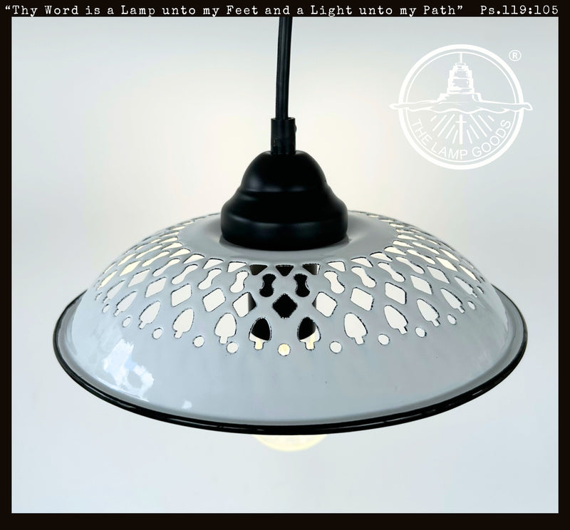 Vintage White Enamel Bread Basket Pendant Light - The Lamp Goods