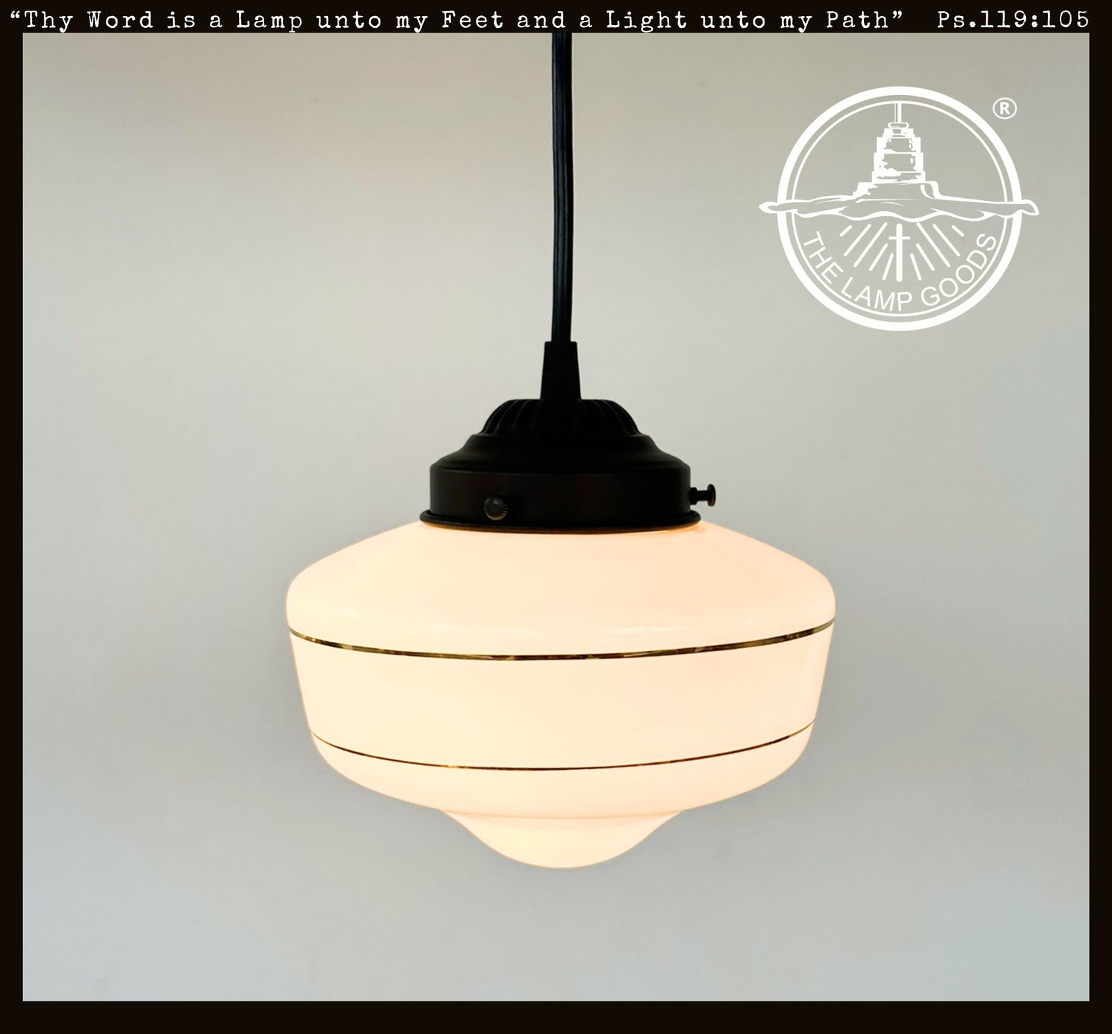 Vintage Gold Banded Schoolhouse Pendant