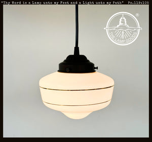 Vintage Gold Banded Schoolhouse Pendant