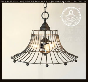 Vintage Rustic Farmhouse Wire Cage Bell Pendant Light
