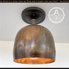 DOME Burnished Copper Ceiling Light: Rustic farmhouse style ceiling fixture with burnished copper shade and black metal canopy.
