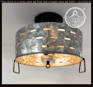 Rustic Perforated Galvanized Drum Flush Light