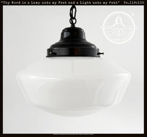 Heirloom Farmhouse Milk Glass Schoolhouse Pendant