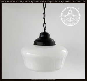 Beveled Schoolhouse Milk Glass Pendant