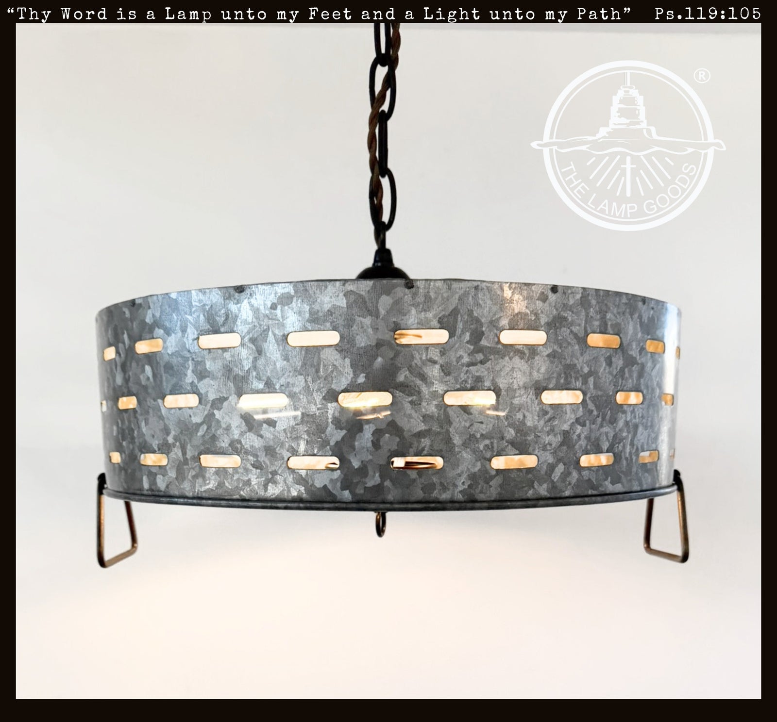 Rustic Perforated Galvanized Drum PENDANT CHAIN Light