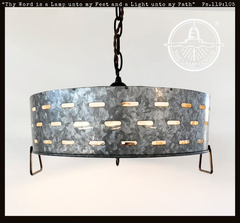 Rustic Perforated Galvanized Drum PENDANT CHAIN Light - The Lamp Goods