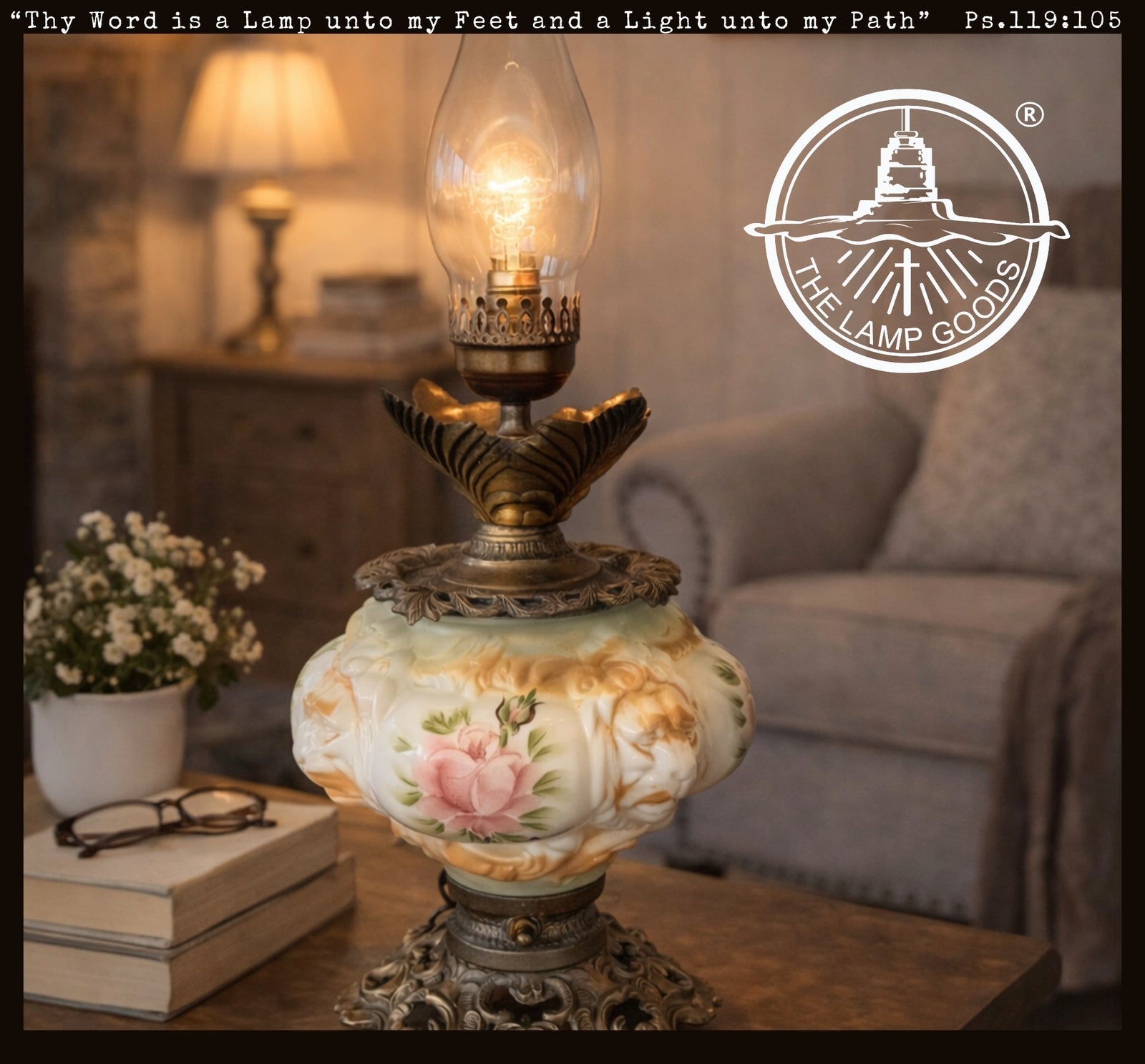 Victorian Hand-Painted Floral Glass Table Lamp