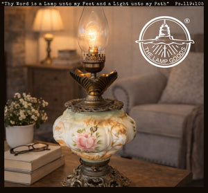 Victorian Hand-Painted Floral Glass Table Lamp