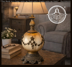 Frankenstein Mid Century Victorian Brass Ivy Overlay Globe Table Lamp