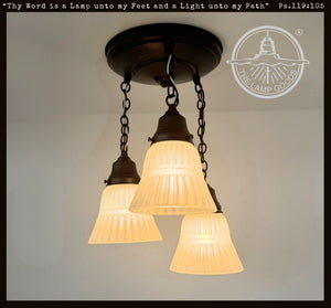 White Vintage Ribbed Ceiling Light Trio