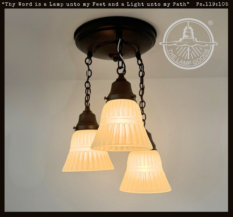 White Vintage Ribbed Ceiling Light Trio - The Lamp Goods