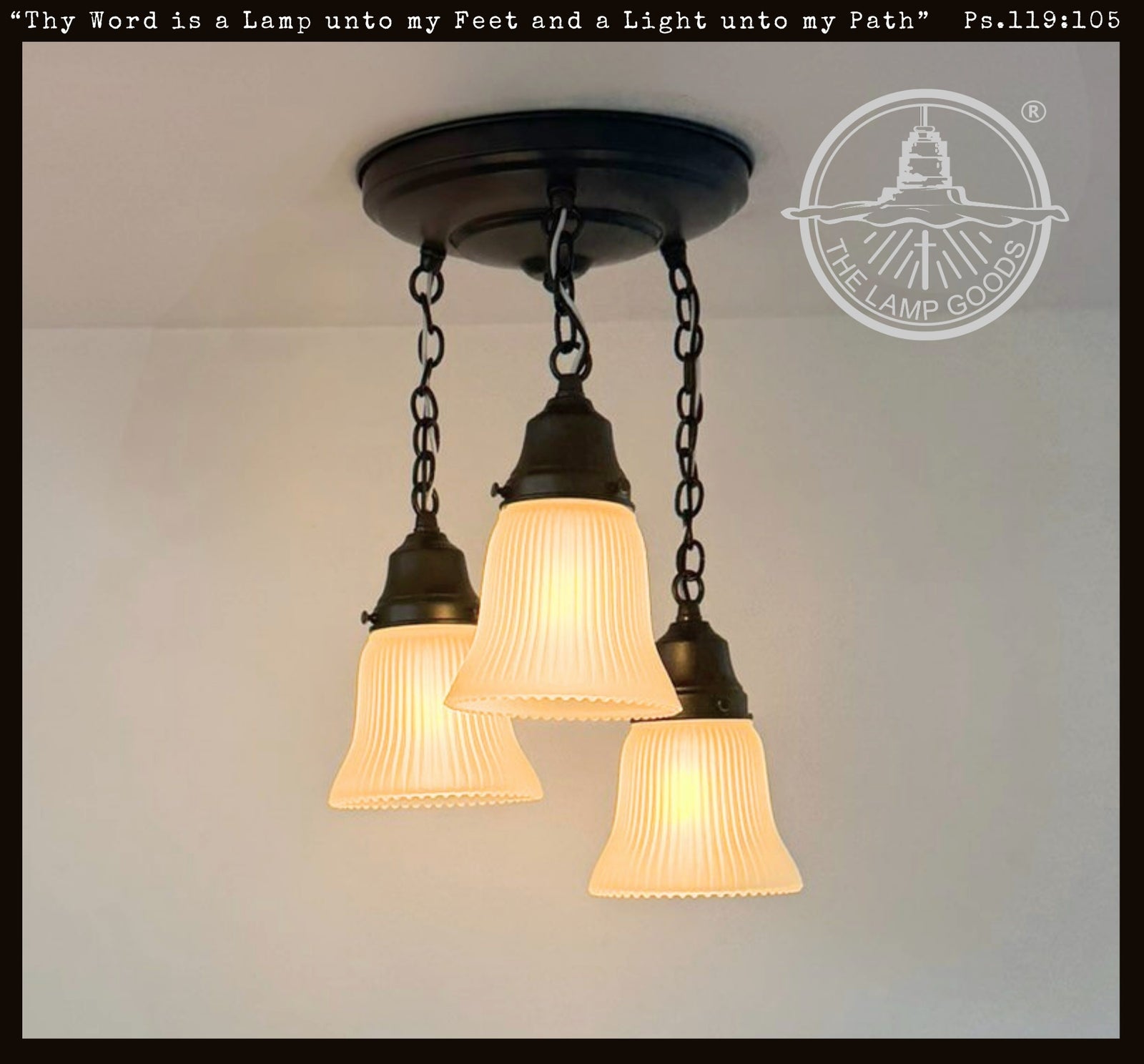 Frosted Holophane Bell Ceiling Light Trio - The Lamp Goods