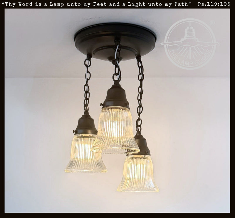 Clear Holophane Bell Ceiling Light Trio - The Lamp Goods