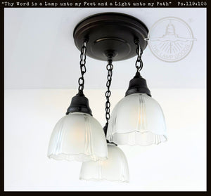 Vintage Frosted Clear Panel Ceiling Light Trio