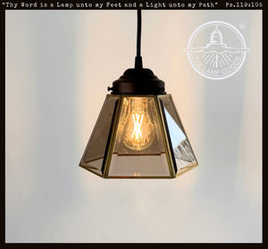 Vintage Brass & Smoked Glass Geometric Pendant Light | The Lamp Goods