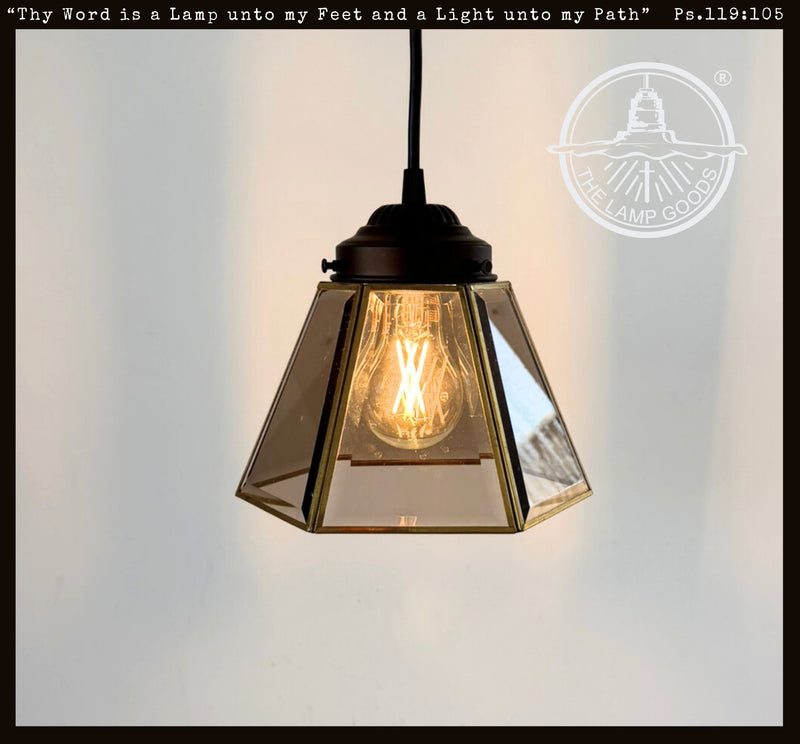 Vintage Brass & Smoked Glass Geometric Pendant Light | The Lamp Goods