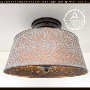 Ornate Copper Farmhouse Ceiling Light - 4 Bulb