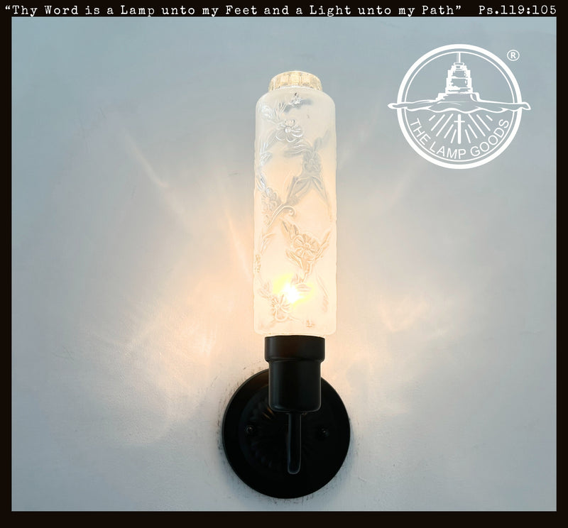 Delicate Narrow Frosted Floral Glass Wall Sconce - The Lamp Goods
