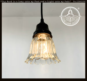 Delicate Clear Fluted Tulip Pendant or Sconce