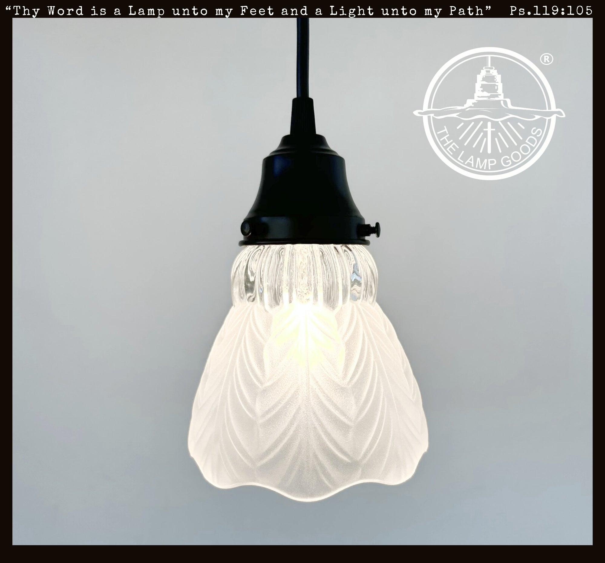 Frosted Leaf and Clear Ribbed Glass Pendant