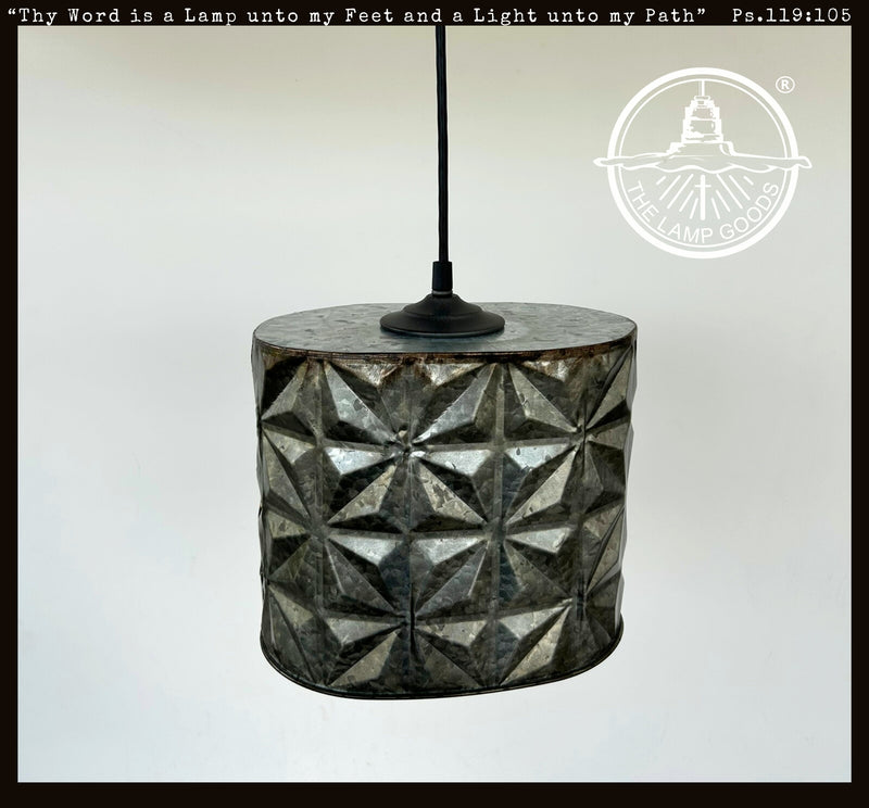 Rustic Galvanized Tin Starburst Drum Pendant Light - The Lamp Goods