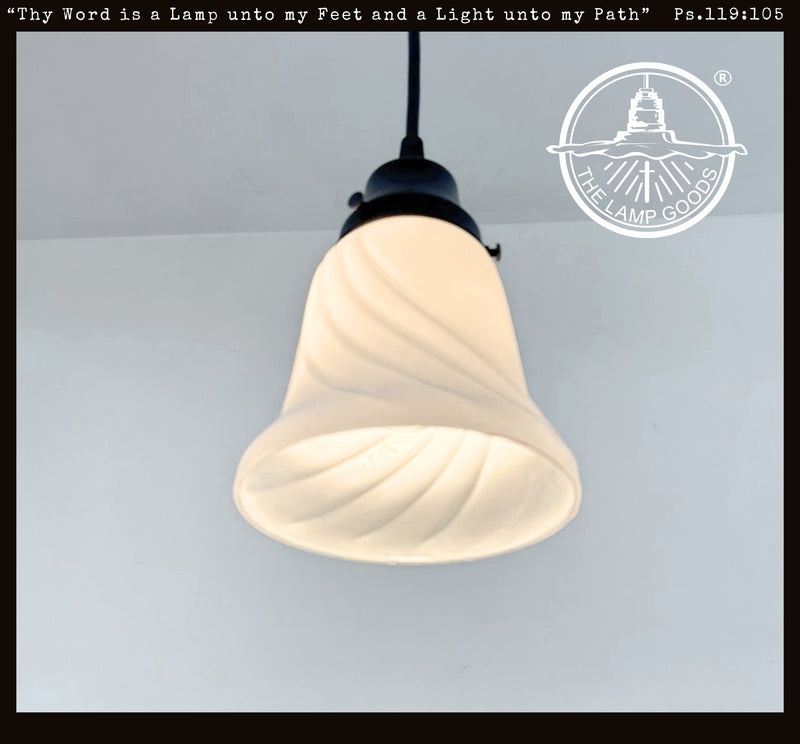 Milk Glass Embossed Swirl Pendant - The Lamp Goods