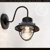 Vintage Black Lantern Wall Sconce with Ribbed Glass Globe