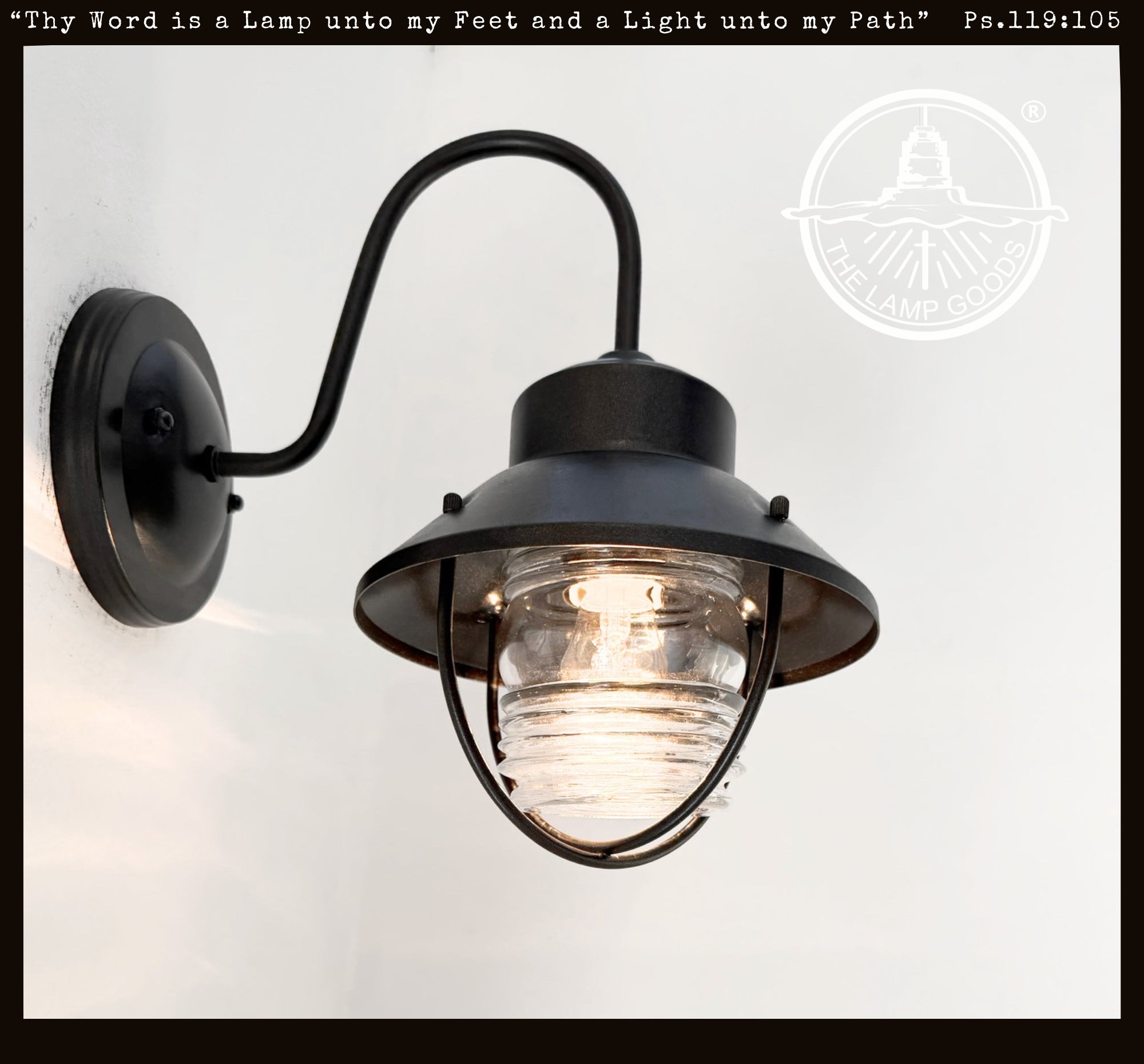 Vintage Black Lantern Wall Sconce with Ribbed Glass Globe