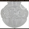 Clear glass globe lamp replacement with embossed rose design.
