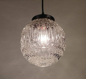 Large Antique Diamond 1960's Glass PENDANT Light