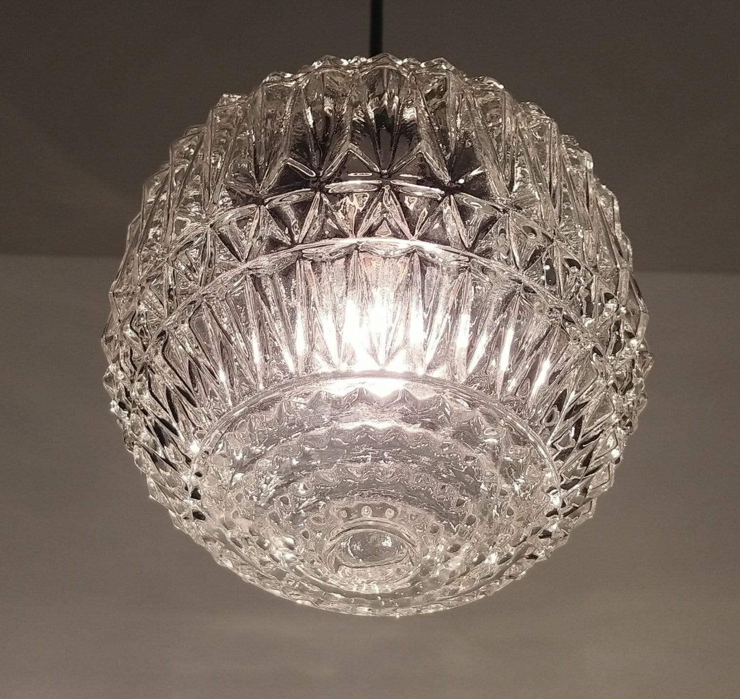 Large Antique Diamond 1960's Glass PENDANT Light