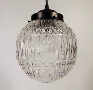 Large Antique Diamond 1960's Glass PENDANT Light
