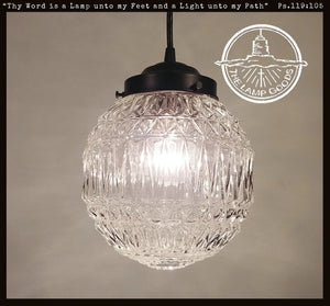 Large Antique Diamond 1960's Glass PENDANT Light