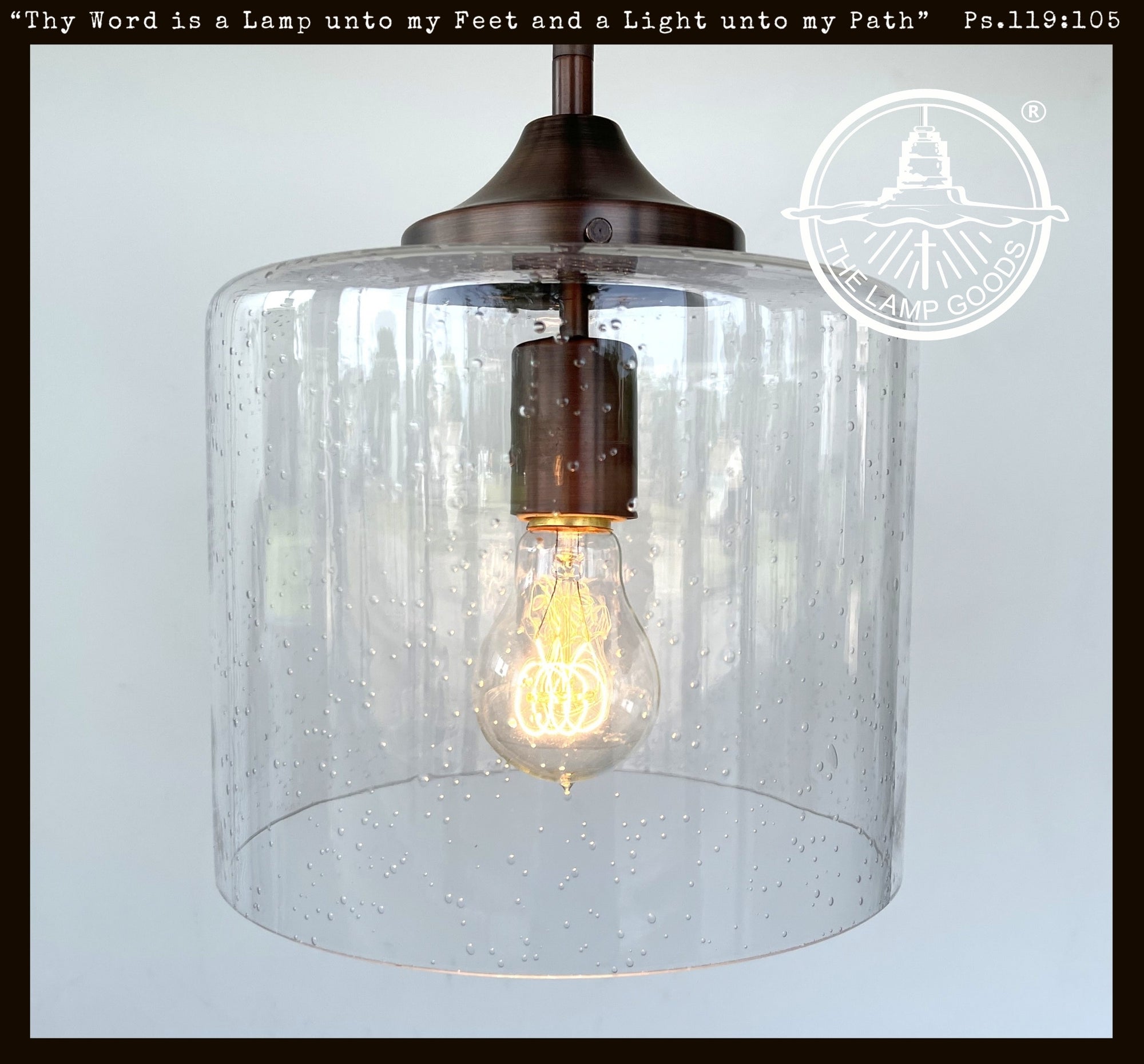BRUSHED COPPER SEEDED Glass Shade Pendant Light