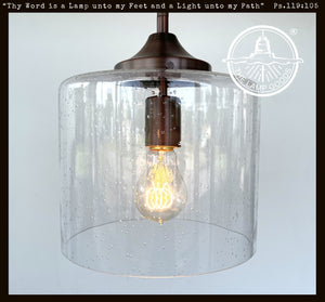BRUSHED COPPER SEEDED Glass Shade Pendant Light