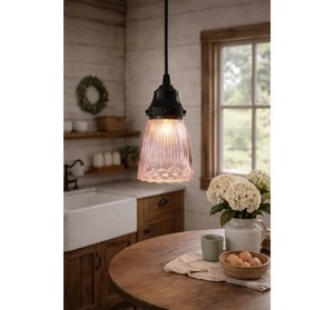 Lavender Ribbed Flower Glass Pendant - The Lamp Goods