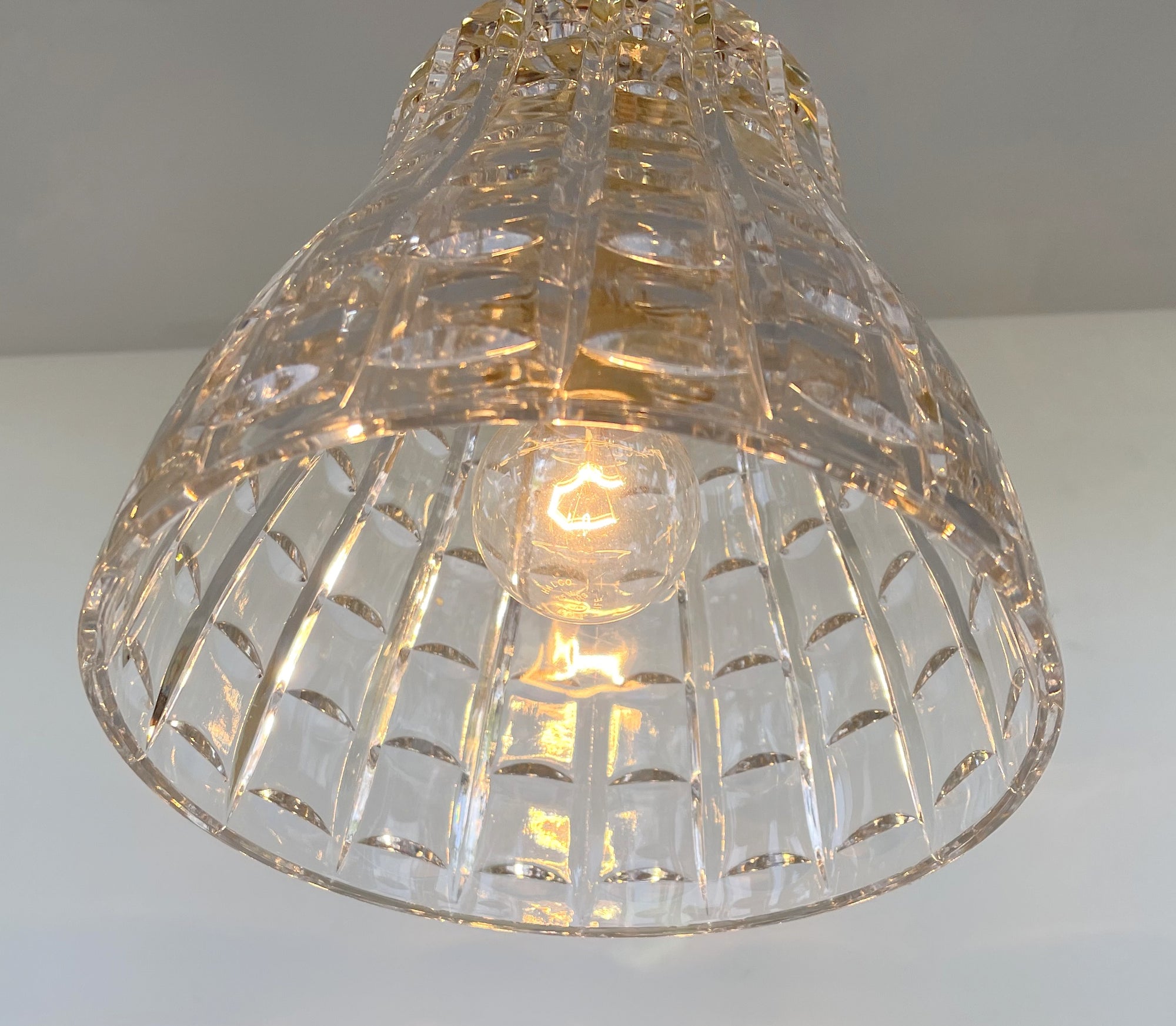 Brass DIAMOND LEADED GLASS Antique 1970s Pendant Chandelier Light