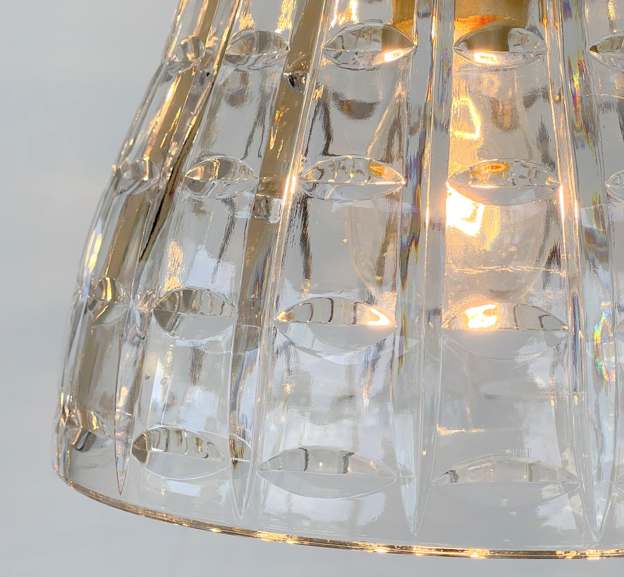 Brass DIAMOND LEADED GLASS Antique 1970s Pendant Chandelier Light