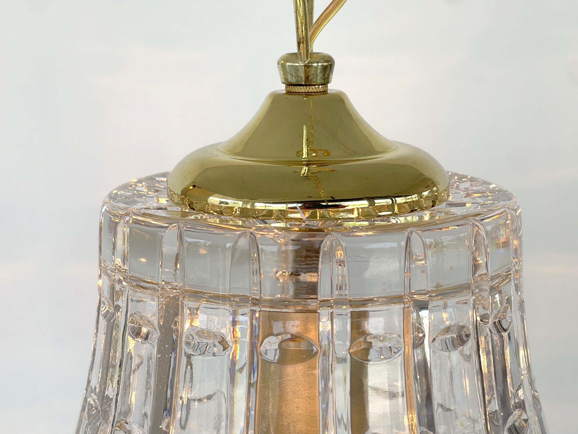 Brass DIAMOND LEADED GLASS Antique 1970s Pendant Chandelier Light