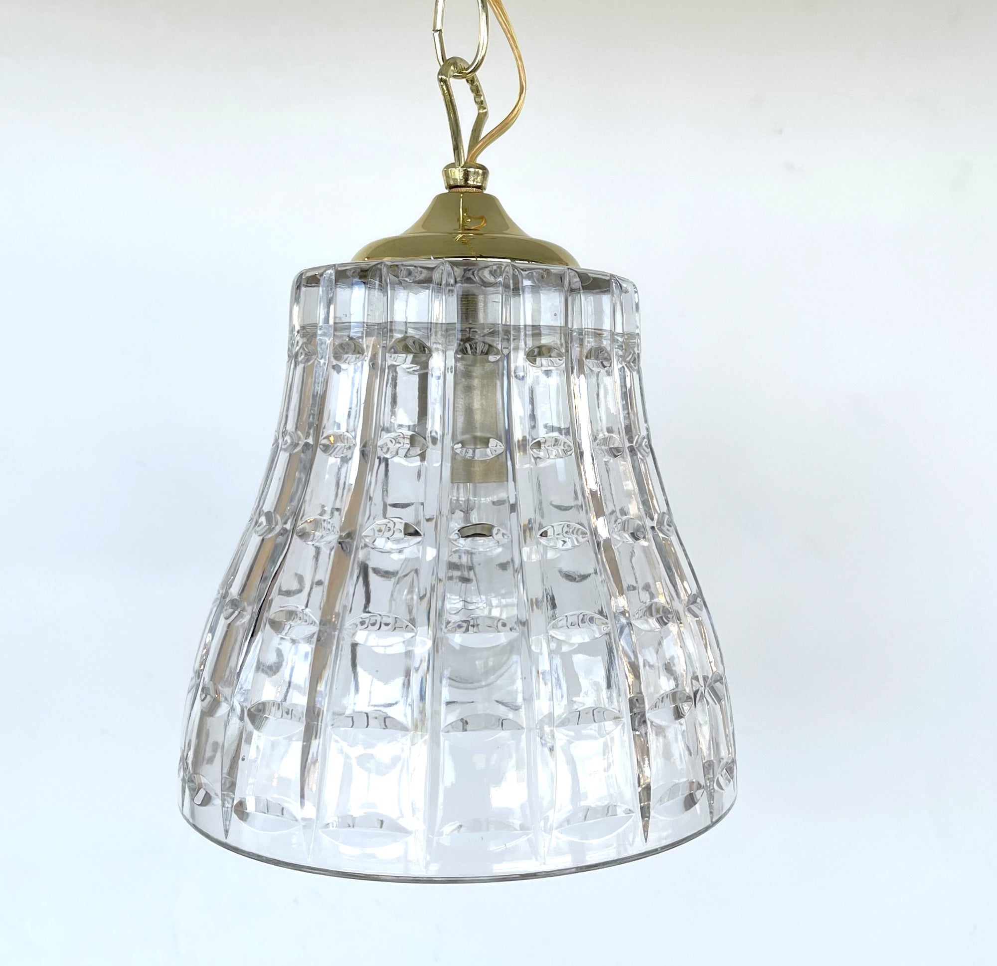 Brass DIAMOND LEADED GLASS Antique 1970s Pendant Chandelier Light