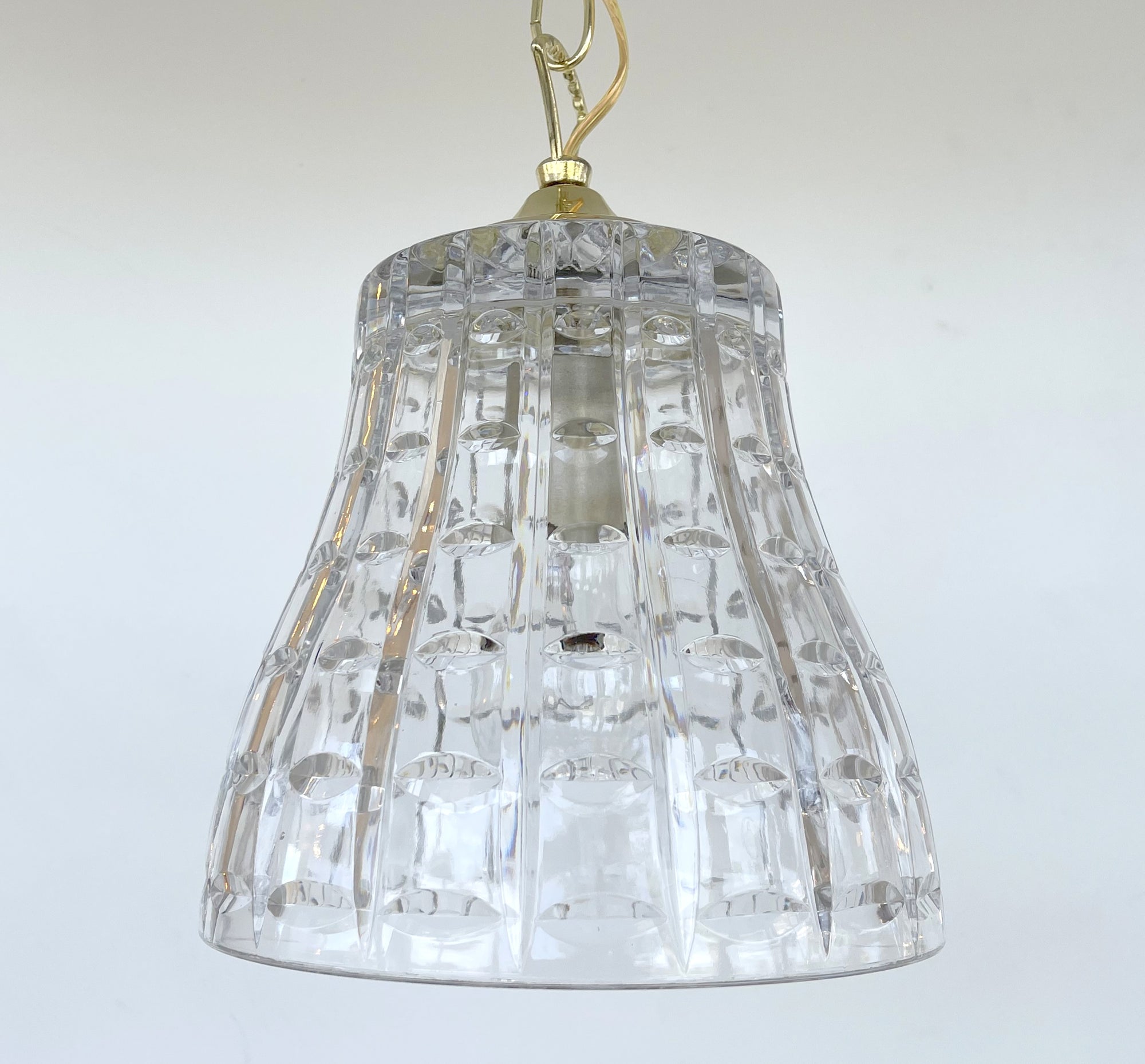 Brass DIAMOND LEADED GLASS Antique 1970s Pendant Chandelier Light