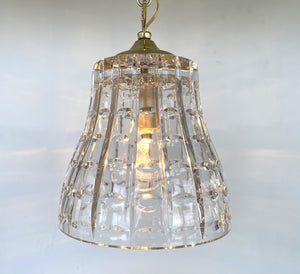Brass DIAMOND LEADED GLASS Antique 1970s Pendant Chandelier Light