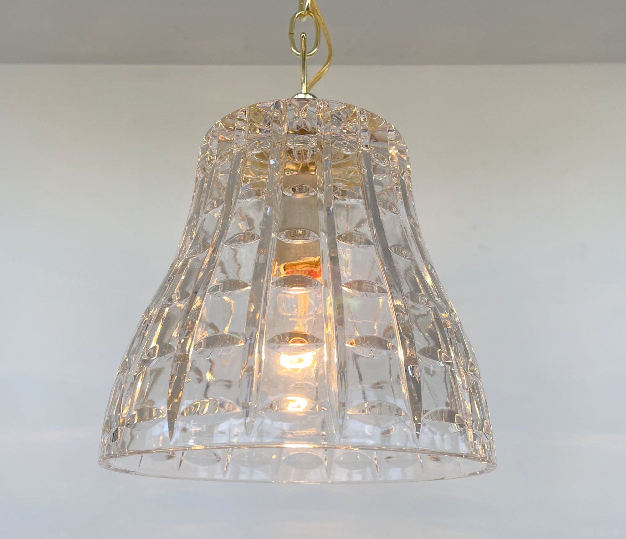 Brass DIAMOND LEADED GLASS Antique 1970s Pendant Chandelier Light