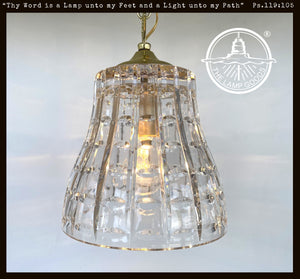 Brass DIAMOND LEADED GLASS Antique 1970s Pendant Chandelier Light