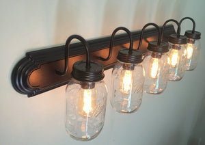 Mason Jar Bathroom Vanity Five Light Fixture