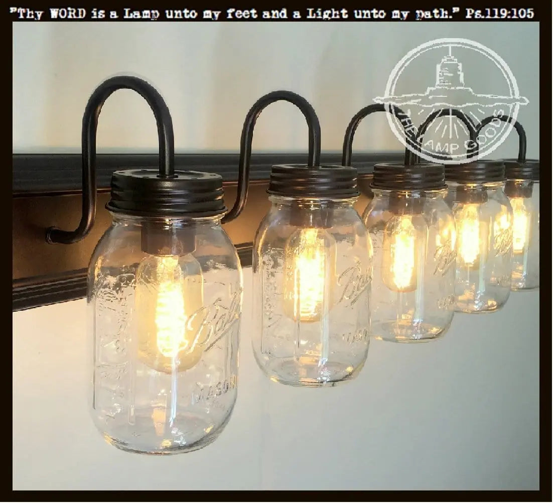 Mason Jar Bathroom Vanity Five Light Fixture