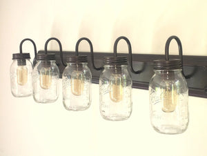 Mason Jar Bathroom Vanity Five Light Fixture