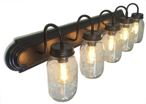 Mason Jar Bathroom Vanity Five Light Fixture