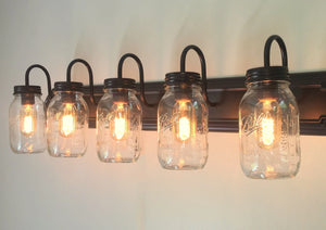 Mason Jar Bathroom Vanity Five Light Fixture